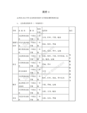 山西省2016学年义务教育阶段中小学国家课程教材目录