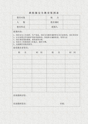 班组级安全教育签到表