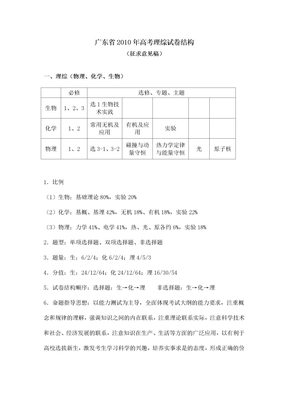 广东省2010年高考理综试卷结构