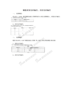 钢筋重量允许偏差、直径允许偏差