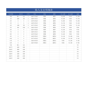 简约收入支出明细表模板