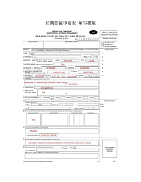 长期签证申请表_填写模版