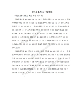2012上海二本分数线