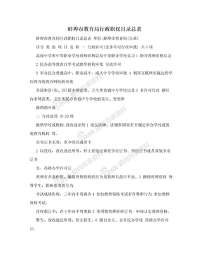 蚌埠市教育局行政职权目录总表