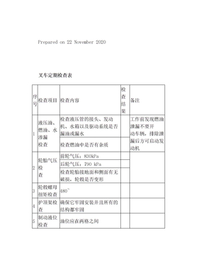 叉车定期安全检查表