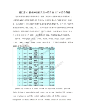 厦门第43批保障性租赁房申请资格 337户符合条件