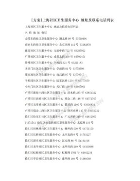 [方案]上海社区卫生服务中心 地址及联系电话列表