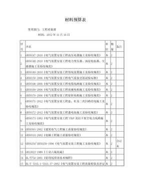 材料预算表(书籍)