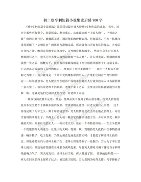 初二欧亨利短篇小说集读后感700字