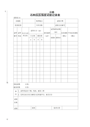 石料抗压强度试验记录表