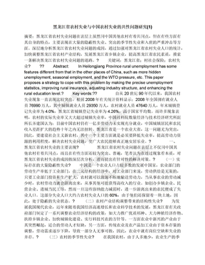 黑龙江省农村失业与中国农村失业的共性问题研究(1)