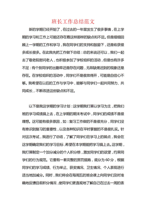 班长工作总结范文