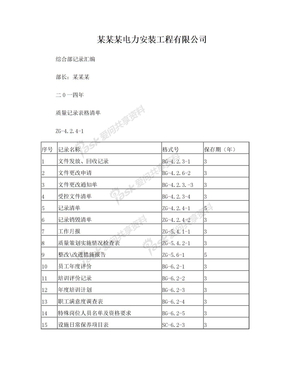 管理体系文件记录清单