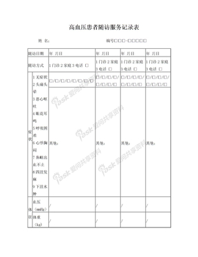 2011版公共卫生服务项目高血压随访表