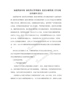 加强贷前审核 深化贷后管理服务 促进小额贷款工作实现良性循环(范文)