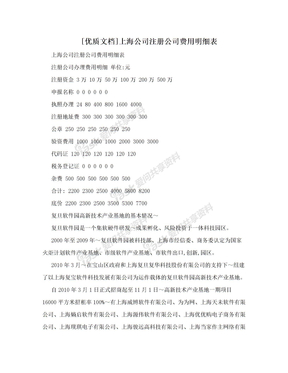 [优质文档]上海公司注册公司费用明细表