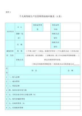 个人所得税生产经营所得纳税申报表A表