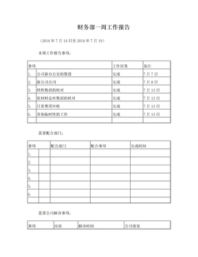 财务部周工作报告表