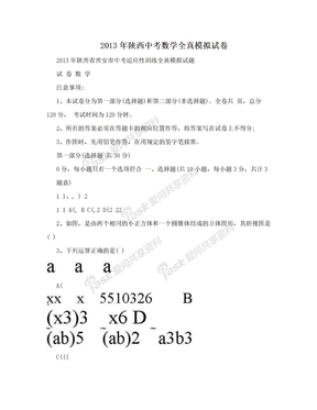 2013年陕西中考数学全真模拟试卷