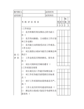 试用期员工跟踪考核评估表