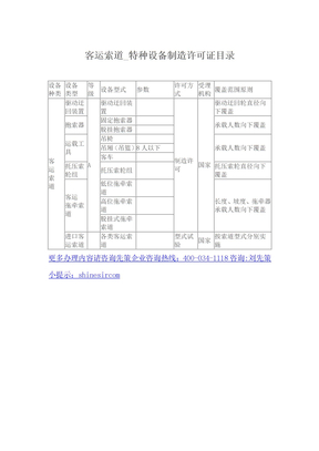 客运索道制造许可证目录