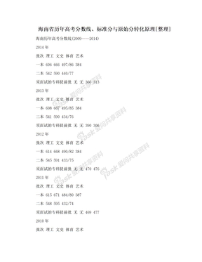 海南省历年高考分数线、标准分与原始分转化原理[整理]