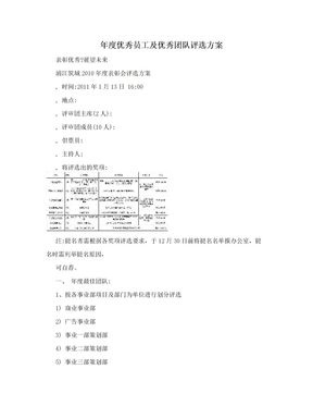 年度优秀员工及优秀团队评选方案