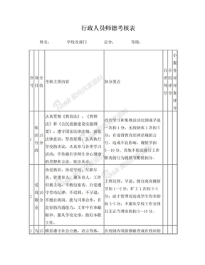 行政人员师德考核表