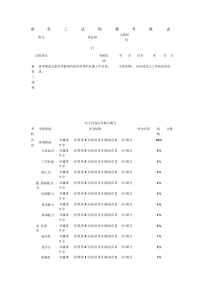 新员工试用期考核表格范例范例范例