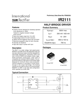 Ir2111 High Voltage - High Speed Power Mosfet And Igbt Driver