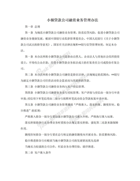 小额贷款公司融资业务管理办法