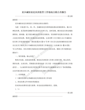 某乡减轻农民负担监管工作情况自检自查报告