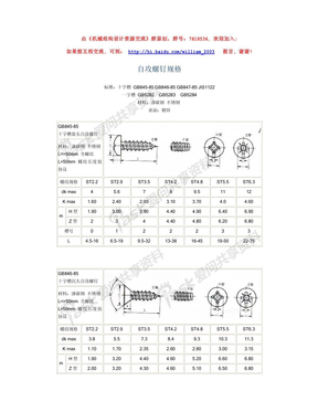 自攻螺钉规格