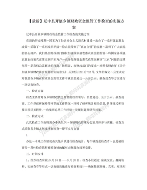 【最新】辽中县开展乡镇财政资金监管工作检查的实施方案