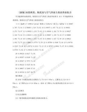 [新版]水的密度、粘度及与空气界面上的表界面张力