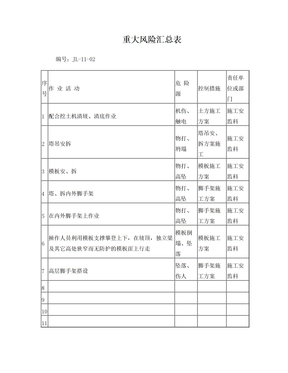 重大风险汇总表