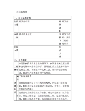 研发部经理岗位说明书