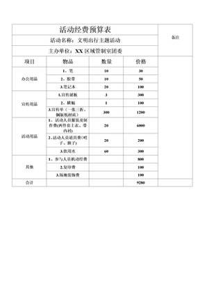 活动经费预算表