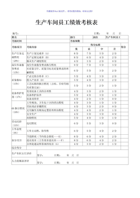 生产车间员工绩效考核表Word版