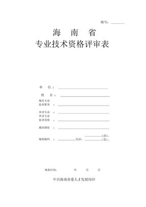 海南省专业技术资格评审表