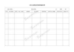 重大风险及控制措施清单
