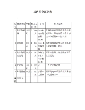 乐队经费预算表