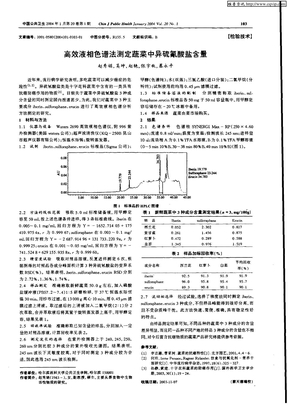 高效液相色谱法测定蔬菜中异硫氰酸盐含量