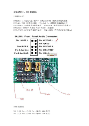 前置音频接口，USB排线接法