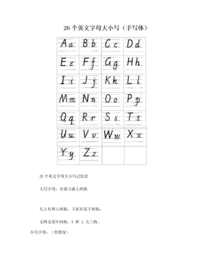 26個英文字母大小寫的規範書寫