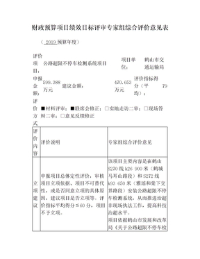 财政预算项目绩效目标评审专家组综合评价意见表(1)