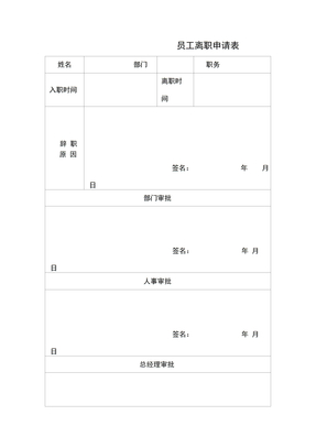 员工离职申请表模板免费