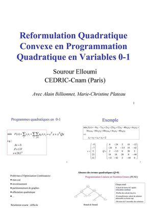 Reformulation Quadratique Convexe en Programmation Quadratique en