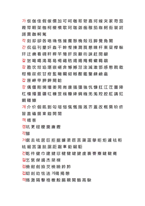 中韩文字对照表