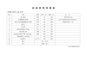 房屋维修预算表